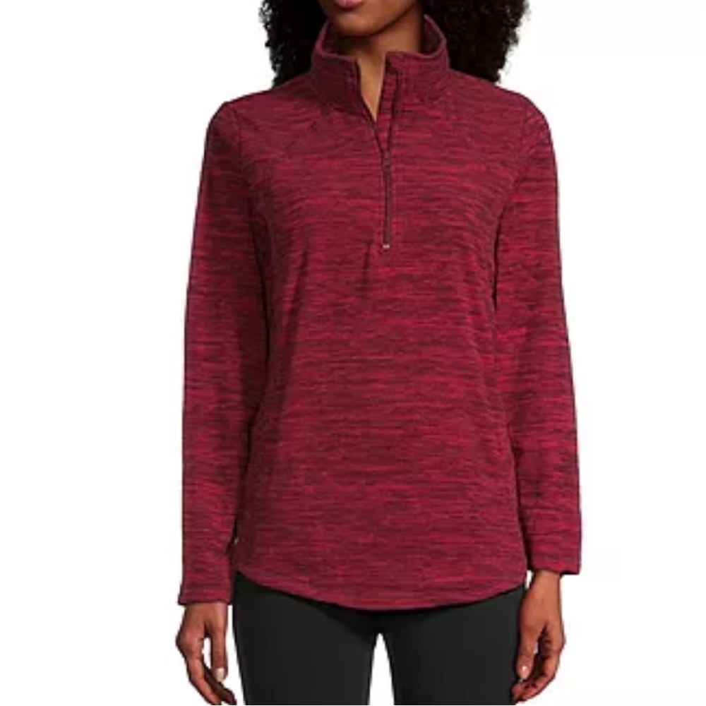 St. John’s Bay Long Sleeve Polar Fleece Quarter-Zip Pullover, Ruby Fuchsia | PXL